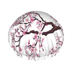 Kirschblütenbaum Duschhaube mit elastischer, wasserdichter Duschhaube, doppellagig, wiederverwendbar, Ohrenschützer für Männer, Frauen und Frauen von BUULOO