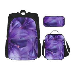 Lila Lilie Blumen Schulranzen + Stifteetui + Lunchtasche Combo 3-teiliges Set Combo von BUULOO