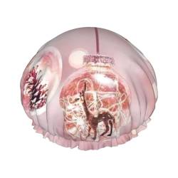 Pinke Weihnachtsball-Duschhaube mit elastischer, wasserdichter Duschhaube, doppellagig, wiederverwendbar, Ohrenschützer für Männer, Frauen und Frauen von BUULOO