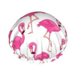 Rosa Flamingo Duschhaube mit elastischem, wasserdichtem Duschhaube, doppellagig, wiederverwendbar, Ohrenschützer für Männer, Frauen und Frauen von BUULOO