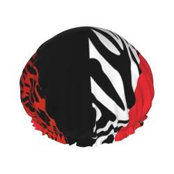 Rote Leoparden- und Zebra-Tier-Duschhaube mit elastischer, wasserdichter Duschhaube, doppellagig, wiederverwendbar, Ohrenschützer für Männer, Frauen und Frauen von BUULOO