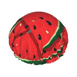 Rote Wassermelone Duschhaube mit elastischer, wasserdichter Duschhaube, doppellagig, wiederverwendbar, Ohrenschützer für Männer, Frauen und Frauen von BUULOO