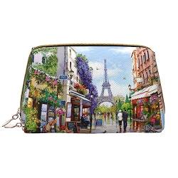 Tragbare Make-up-Tasche aus Leder, große Kapazität, Reise-Make-up-Tasche, Kulturbeutel, Reise-Organizer, tragbare Make-up-Tasche., Paris Straßenszene Eiffelturm, Einheitsgröße von BUULOO