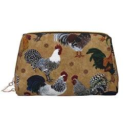 Tragbare Make-up-Tasche aus Leder mit Cartoon-Motiv, mit großem Fassungsvermögen, Kulturbeutel, Reise-Organizer, tragbare Make-up-Tasche., Aufdruck Hahn und Huhn, Einheitsgröße von BUULOO