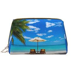 Tragbare Make-up-Tasche aus Leder mit Sonnenuntergang, große Kapazität, Reise-Make-up-Tasche, Kulturbeutel, Reise-Organizer, tragbare Make-up-Tasche., White Beach Tropical Sea, Einheitsgröße von BUULOO