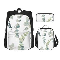 White Natural Greenery Twig Schulranzen + Stifteetui + Lunchtasche Combo 3-teiliges Set Combo, Natürlicher, weißer Zweig, Einheitsgröße von BUULOO