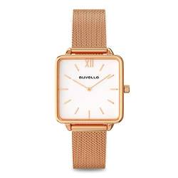 BUVELLE Damen Armbanduhr mit Edelstahl Netz Armband Quadratisch Zifferblatt 28 mm (Roségold/Weiß) von BUVELLE