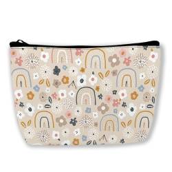 BUYIDUI Corgi Make-up-Tasche für Damen und Mädchen, tragbare Make-up-Tasche, Reise-Kulturbeutel, Regenbogen und Blumen von BUYIDUI