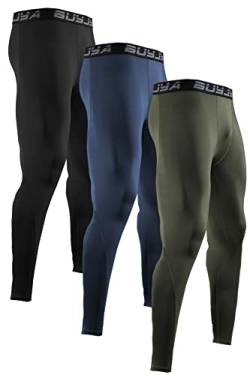 BUYJYA 3er-Pack Herren Kompressionshose Laufhose Workout Leggings Athletic Cool Dry Yoga Gym Kleidung Geschenk, Blau-Armee-Grün-Schwarz., 3XL von BUYJYA