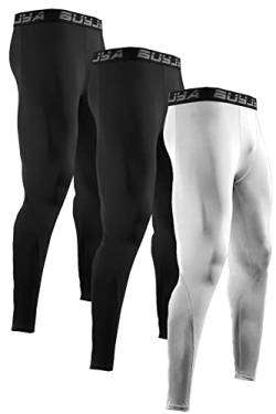 BUYJYA 3er-Pack Herren Kompressionshose Laufhose Workout Leggings Athletic Cool Dry Yoga Gym Kleidung Geschenk, schwarz-weiß, XXL von BUYJYA