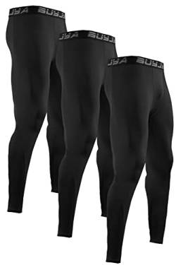 BUYJYA 3er-Pack Herren-Kompressionshosen, Laufhose, Workout-Leggings, athletisch, kühl, trocken, Yoga, Fitnessstudio, Kleidung, Geschenk, Schwarz-Schwarz-Schwarz, Groß von BUYJYA