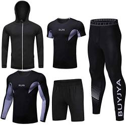 BUYJYA Herren-Kompressionshosen, Hemd, Oberteil, langärmlig, 5-teiliges Set,B-Stil,XL von BUYJYA