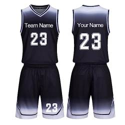 Benutzerdefiniert Basketball-Trikots T-Shirt Shorts 2 Teiliges Set, mit Jeder Name Nummer Team Kinder Männer Jungen Personalisierte Trikot (Color : Black-1) von BVCL