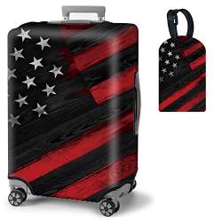 BVDIKMI Gepäckabdeckung, elastisch, staubdicht, waschbar, mit süßem Gepäckanhänger, Flagge mit Holzmaserung, M - Fit 22-24 Inch Luggage von BVDIKMI