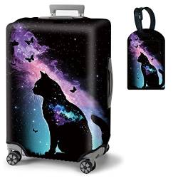 BVDIKMI Gepäckabdeckung, elastisch, staubdicht, waschbar, mit süßem Gepäckanhänger, Galaxy Cat, L - Fit 25-28 Inch Luggage von BVDIKMI