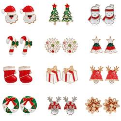 12 Paar Ohrringe Weihnachten für Damen Kinder Mädchen Weihnachtsohrringe Damen Weihnachts Ohrringe Set Weihnachtsbaum Jingle Rentier Ohrringe Christmas Earrings von BVLAGIDA