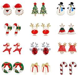 12 Paar Ohrringe Weihnachten für Kinder Damen Mädchen Weihnachtsohrringe Damen Weihnachts Ohrringe Set Weihnachtsbaum Jingle Rentier Ohrringe Christmas Earrings von BVLAGIDA