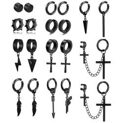 BVLAGIDA 20 Stück Magnet Ohrringe Herren, Fake Ohrringe für Herren Damen, Edelstahl CZ Feder Kreuz Ohrringe, Ohrringe Schwarz Hängend, Magnetische Ohrringe Set von BVLAGIDA