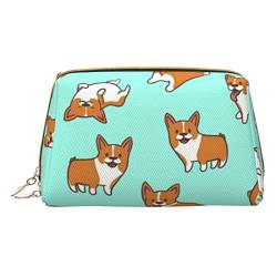 Minimalistische und stilvolle tragbare Make-up-Tasche aus Leder, Corgi niedlicher Hund, bedruckte Kosmetiktasche für Mädchen und Damen, kleine Größe, Corgi Cute Dog, Einheitsgröße von BVMPRS