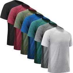 BVNSOZ Herren-Workout-Shirts, feuchtigkeitsableitend, athletische Hemden für Herren, schnell trocknend, aktive Herren-T-Shirts, 7er-Pack Schwarz, Dunkelgrau, Hellgrau, Weinrot, Dunkelblau, Armeegrün, von BVNSOZ