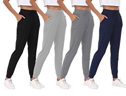 BVNSOZ Jogginghose für Damen, Jogginghose mit Taschen, für Yoga, Laufen, Workout, 4 Stück, Schwarz, Dunkelgrau, Marineblau, Hellgrau, Groß von BVNSOZ