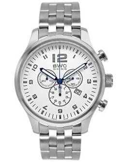 BWC Swiss Herren Uhr Chronograph Quarz mit Leder Edelstahl 200095024 von BWC Swiss