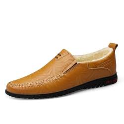 BWGHBH Atmungsaktive rutschfeste Lederschuhe für Herren Herren Casual Mokassins Softsole (Gelb Mit Flaum) von BWGHBH