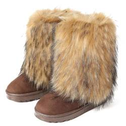 BWGHBH Damen Kunstpelz Stiefel Flauschig Mädchen Schneestiefel Warme Winter Schuhe Künstlicher Plüsch Tragen Rutschfest und Warm passen Außen Drinnen Braun 39 von BWGHBH