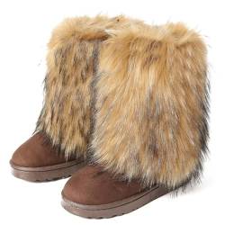 BWGHBH Damen Kunstpelz Stiefel Flauschig Mädchen Schneestiefel Warme Winter Schuhe Künstlicher Plüsch Tragen Rutschfest und Warm passen Außen Drinnen Braun 40 von BWGHBH