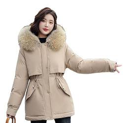 BWGHBH Damen Mädchen gefütterte Jacke Mantel mit Kapuze für Herbst Winter, Khaki, L von BWGHBH