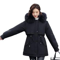 BWGHBH Damen Mädchen gefütterte Jacke Mantel mit Kapuze für Herbst Winter, Schwarz, XL von BWGHBH
