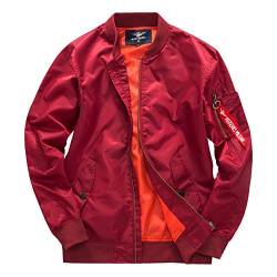 BWGHBH Herren Jacke StehkragenBomberjacke Leichte, lässige Jacke für Damen (Rot,XL) von BWGHBH