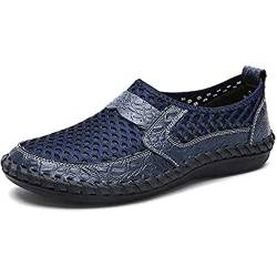 BWGHBH Netz Schuhe Herren Atmungsaktives Leder Casual Herrenschuhe Mokassins Herren ausgehöhlt(Blau,Größe 43) von BWGHBH