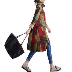 Damen Unregelmäßig Gitter Kleid Mode Farbe Blocking A-Linie Röcke Tweed Lange Damenkleid Lässige Mode(Orange-rot,L) von BWGHBH