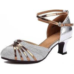 Damen atmungsaktive Tanzschuhe Sandalen mit bequemen Gummisohlen,ideal zum Tanzen Latein Salsa Waltz（Silber,35） von BWGHBH