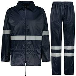 BWOLF HIMALAYA Herren Regenanzug Langarm wasserdicht mit Elastischer Taille Kapuzenjacke Anzug Regenbekleidung Regenjacke + Regenhose 2 Taschen (reflektierendes Blau, M) von BWOLF