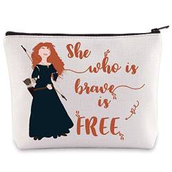 BWWKTOP Prinzessin Merida Kosmetiktasche, Motiv: "She Who Is Brave Is", mit Reißverschlussbeutel für Filmfans, Is Brave Is Free, Tasche von BWWKTOP