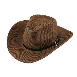 Unisex Cowboy Hut, Frau Herren Faltbar Strohhut, Großer Krempe Sommerhut, Anti UV Panama Hut, Weiblicher Sommer Hut Sonnen UV Schutzkappe UPF 50 +, Kaffeebraun, Einheitsgröße von BXT