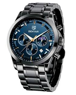 BENYAR Herren Uhr Chronograph Analog Quarz Stilvolle Edelstahlarmband Armbanduhr Wasserdicht Leuchtende Datum Herrenuhren Elegantes Business Uhren Geschenk für Männer von BY BENYAR