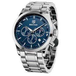 BENYAR Herren Uhr Chronograph Analogue Quartz Uhr Männer Business Military Sport Armbanduhr mit Leder Armband 30m Wasserdicht Elegant Geschenk für männer von BY BENYAR