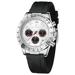 BENYAR Herrenuhr Chronograph Quarz Uhr Männer Uhren Silikonband Datum Kalender Wasserdicht Armbanduhr Herren Sport mit Blau/Schwarz/Weiß Zifferblatt Elegantes Geschenk von BY BENYAR