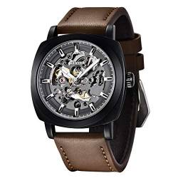 BENYAR - Uhren Herren Uhr Automatik Mechanische Armbanduhr | Lederband | Goldene Bewegung | 45 mm Skeleton Dial | Wasser- und Kratzfest | Elegantes Geschenk für männer von BY BENYAR