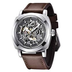 BENYAR - Uhren Herren Uhr Automatik Mechanische Armbanduhr | Lederband | Goldene Bewegung | 45 mm Skeleton Dial | Wasser- und Kratzfest | Elegantes Geschenk für männer von BY BENYAR