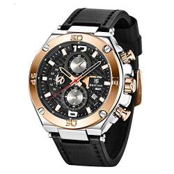 BENYAR herrenuhr Braun Leder Strap Chronograph Quarz Uhr Männer Datum Kalender Wasserdicht Armbanduhr Herren Sport mit Blau/Schwarz Zifferblatt Elegantes Geschenk von BY BENYAR