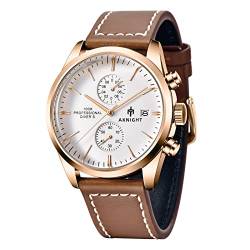 BENYAR herrenuhr Braun Leder Strap Chronograph Quarz Uhr Männer Datum Kalender Wasserdicht Armbanduhr Herren Sport mit Blau/Schwarz Zifferblatt Elegantes Geschenk von BY BENYAR