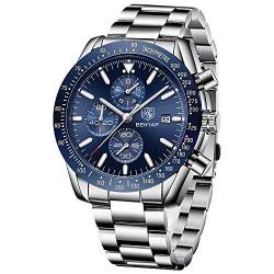 BY BENYAR Herren Uhr Beiläufig Elegantes 30M Wasserdicht Sport Chronograph Analog Quartz Armbanduhren für Herren Kalender Edelstahl Band von BY BENYAR