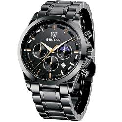 BY BENYAR Uhren Herren Edelstahl Armbanduhr Herren Chronograph Analog Quarz Wasserdicht Herrenuhr Leuchtende Datum Mode Lässig Business-Kleid Uhren Elegantes Geschenk fur Männer von BY BENYAR