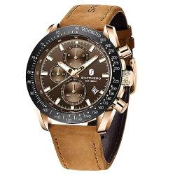 SAPPHERO Uhren Herren Chronograph herrenuhren Analogue Quartz Herren Business Sport 30M wasserdicht Armbanduhr für Uhr Lederband Elegantes Geschenk für männer von BY BENYAR