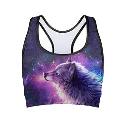 BYCHECAR BH für Frauen Yoga Sport BH Teenager Mädchen Fitness BH Tops Sexy Racerback Crop Top, Galaxy Wolf, Large von BYCHECAR