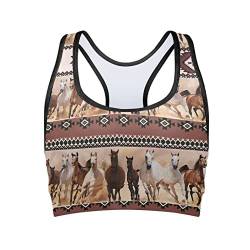 BYCHECAR Damen Gepolsterter Sport-BH Fitness Workout Laufen Shirts Yoga Tank Top, Pferd Aztec Western, XX-Large von BYCHECAR